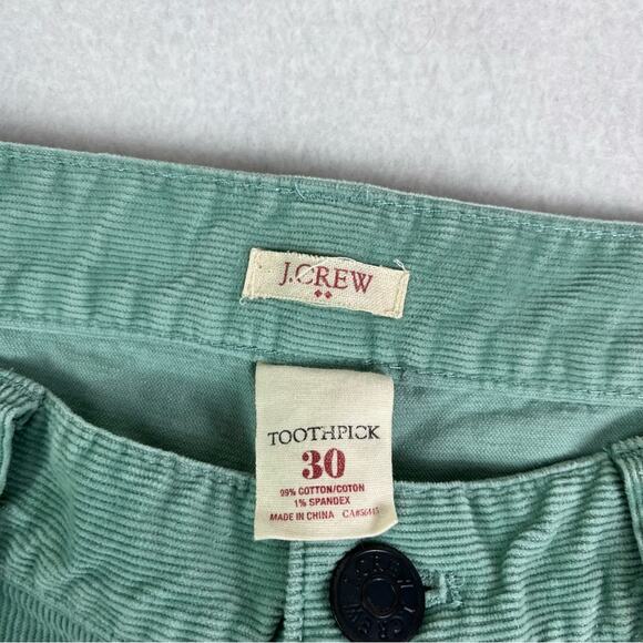 J. Crew Jeans Corduroy Pants Womens Size 30 Soft Green Toothpick Zip Hems - Picture 8 of 11